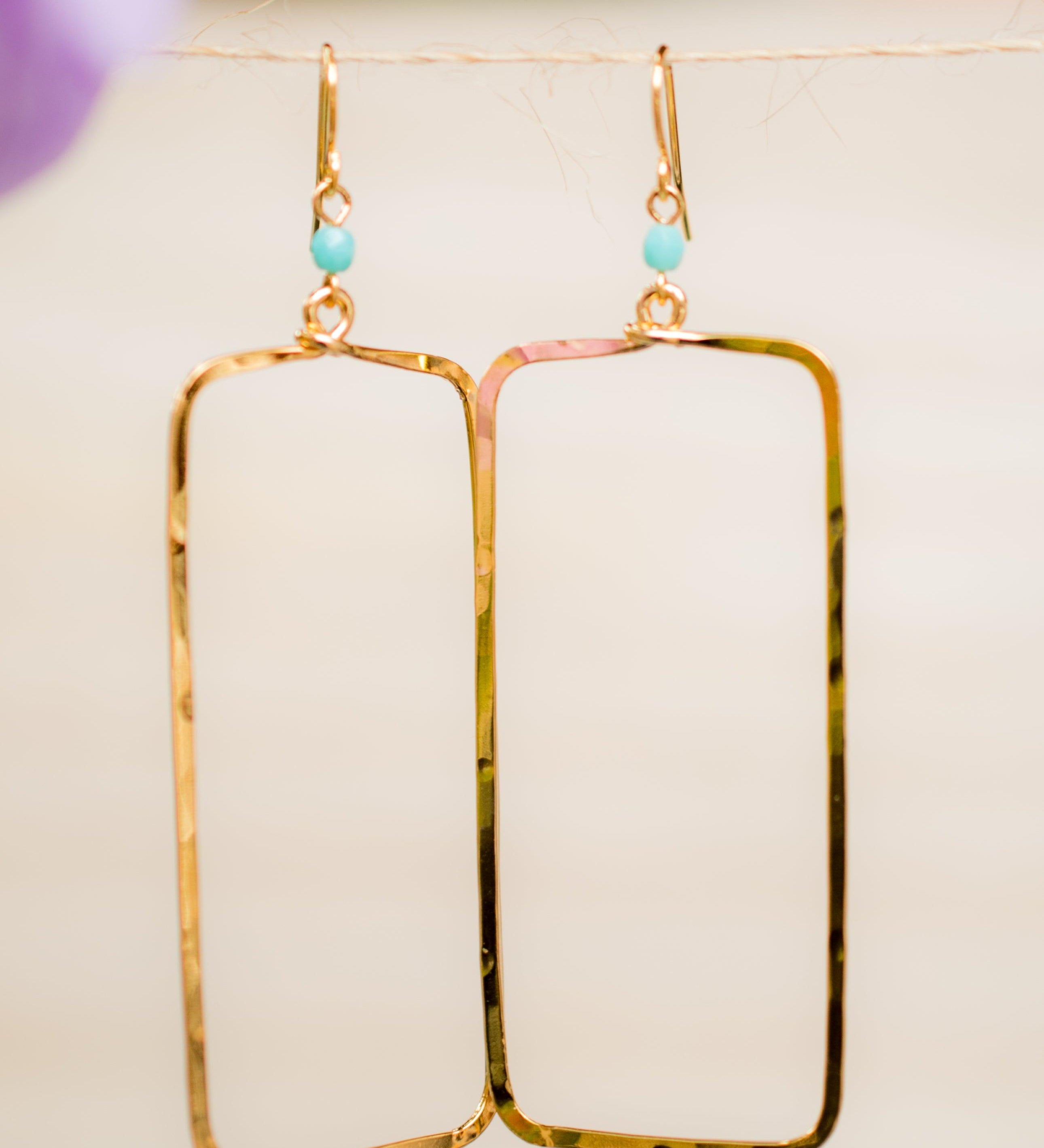 Ana Rectangular Turquoise Earrings ~Gold Plated or Silver Plated ~ SME023 - Maresia Jewelry
