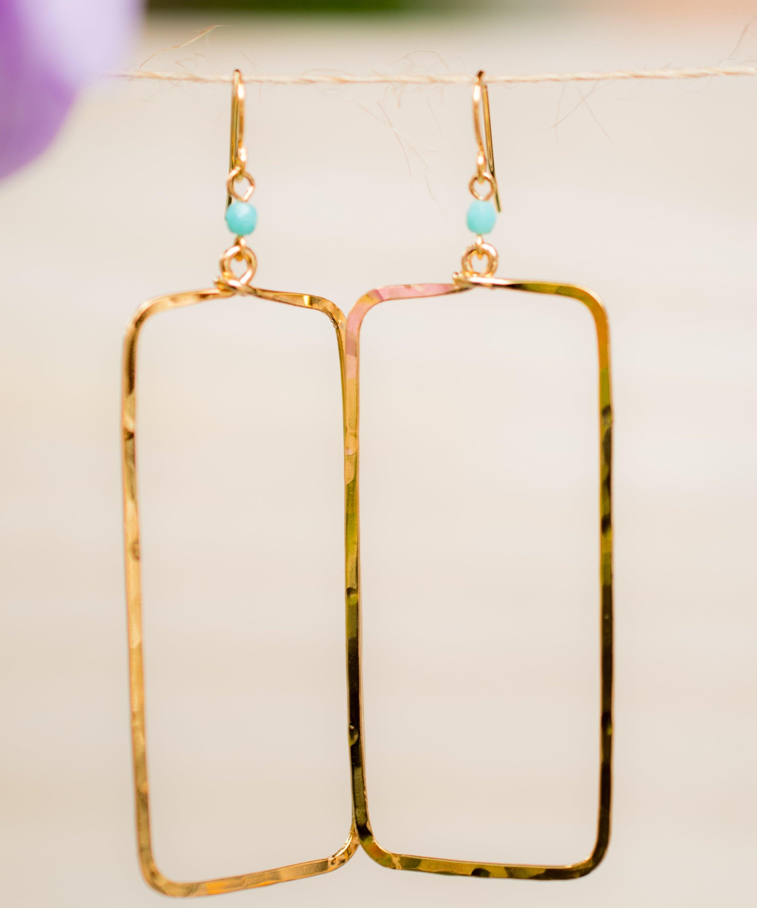 Ana Rectangular Turquoise Earrings ~Gold Plated or Silver Plated ~ SME023 - Maresia Jewelry