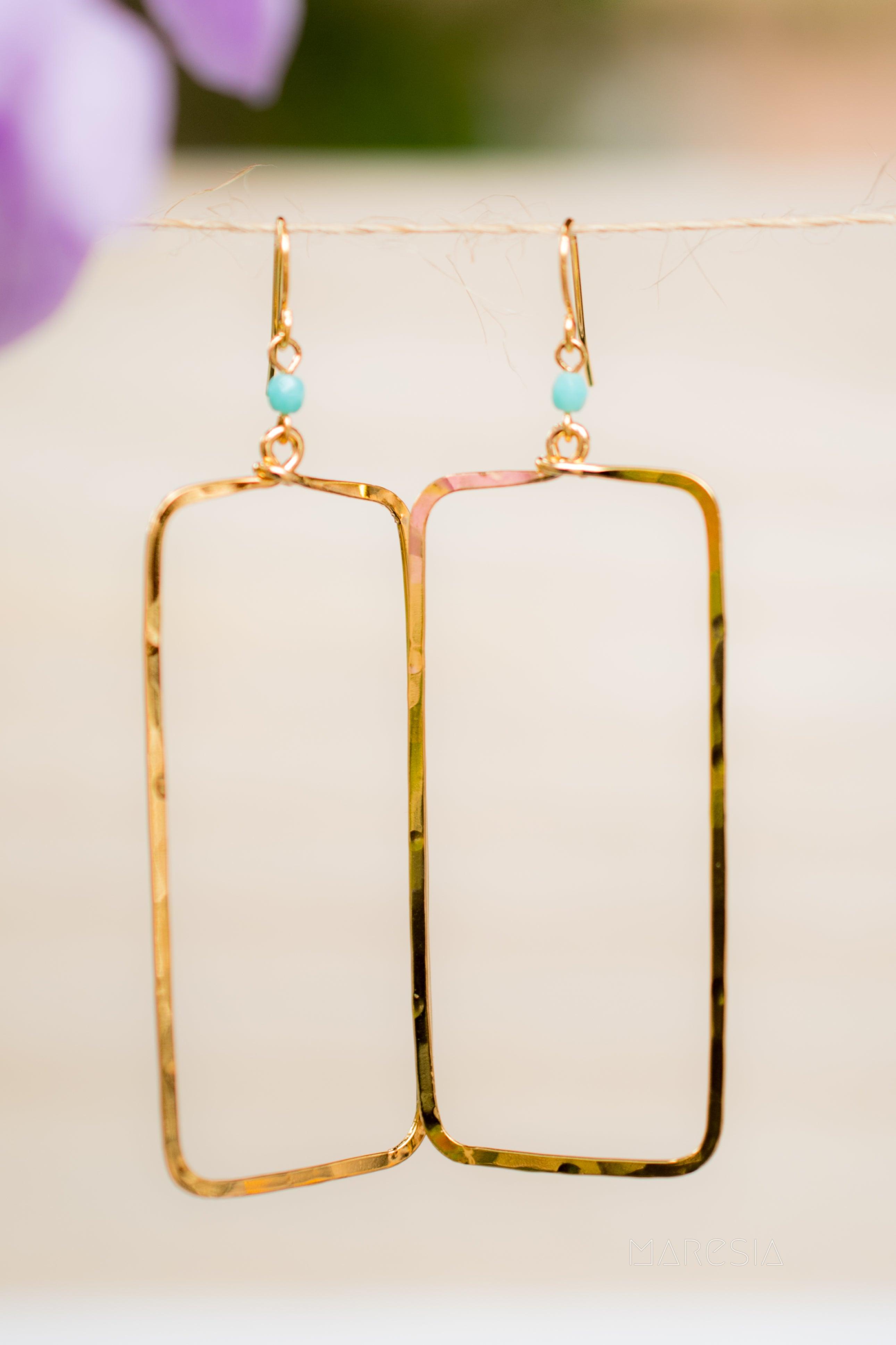Ana Rectangular Turquoise Earrings ~Gold Plated or Silver Plated ~ SME023 - Maresia Jewelry