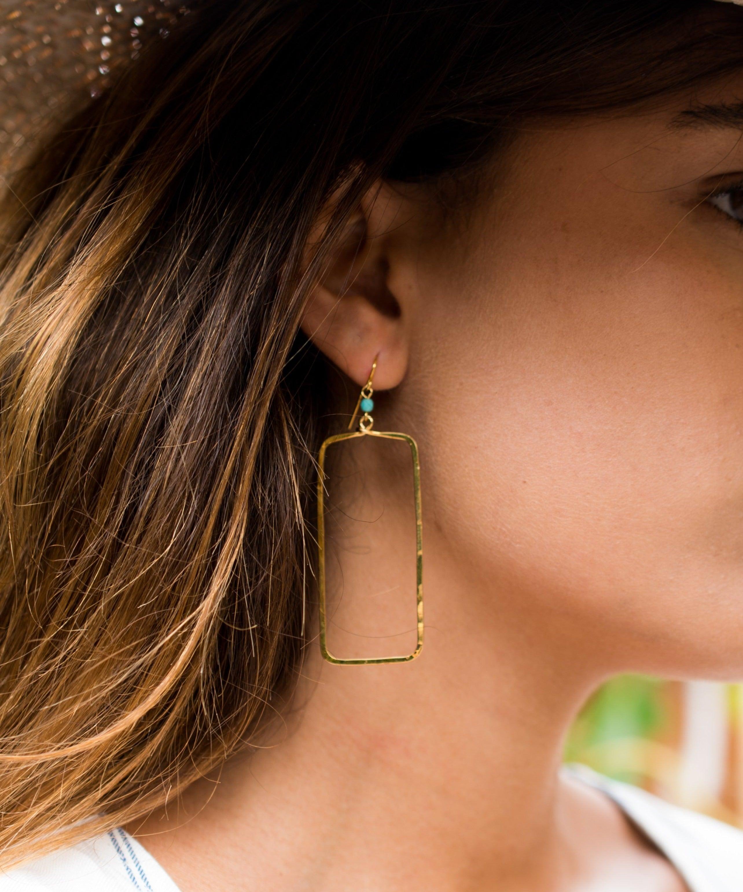 Ana Rectangular Turquoise Earrings ~Gold Plated or Silver Plated ~ SME023 - Maresia Jewelry