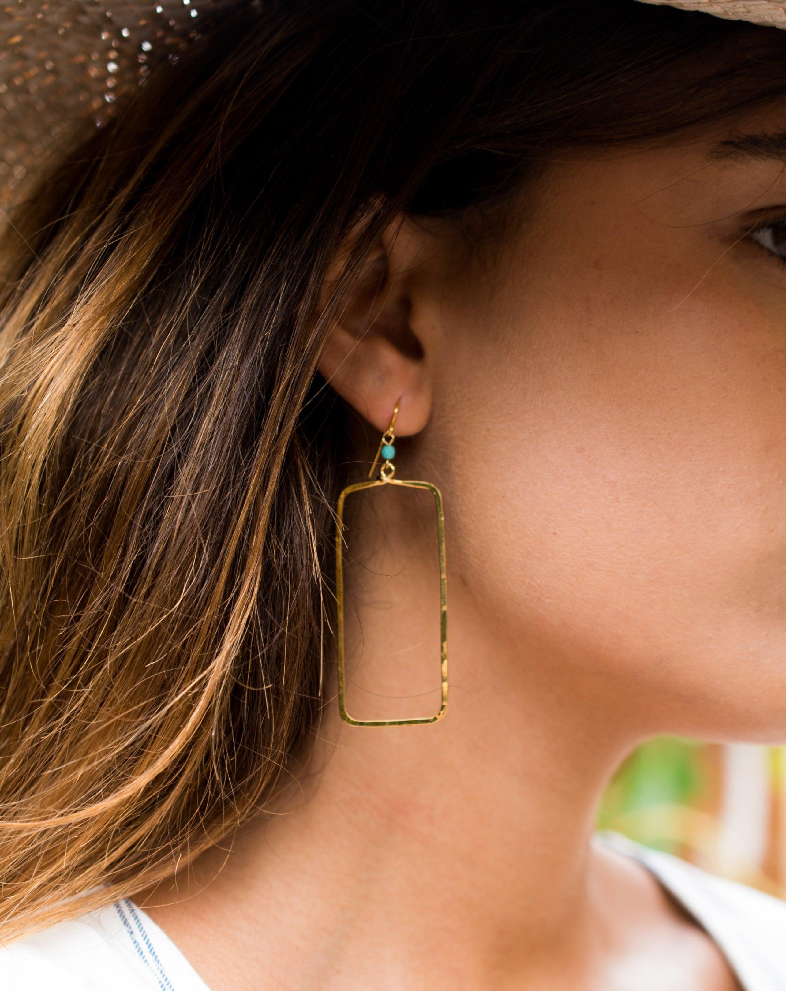 Ana Rectangular Turquoise Earrings ~Gold Plated or Silver Plated ~ SME023 - Maresia Jewelry