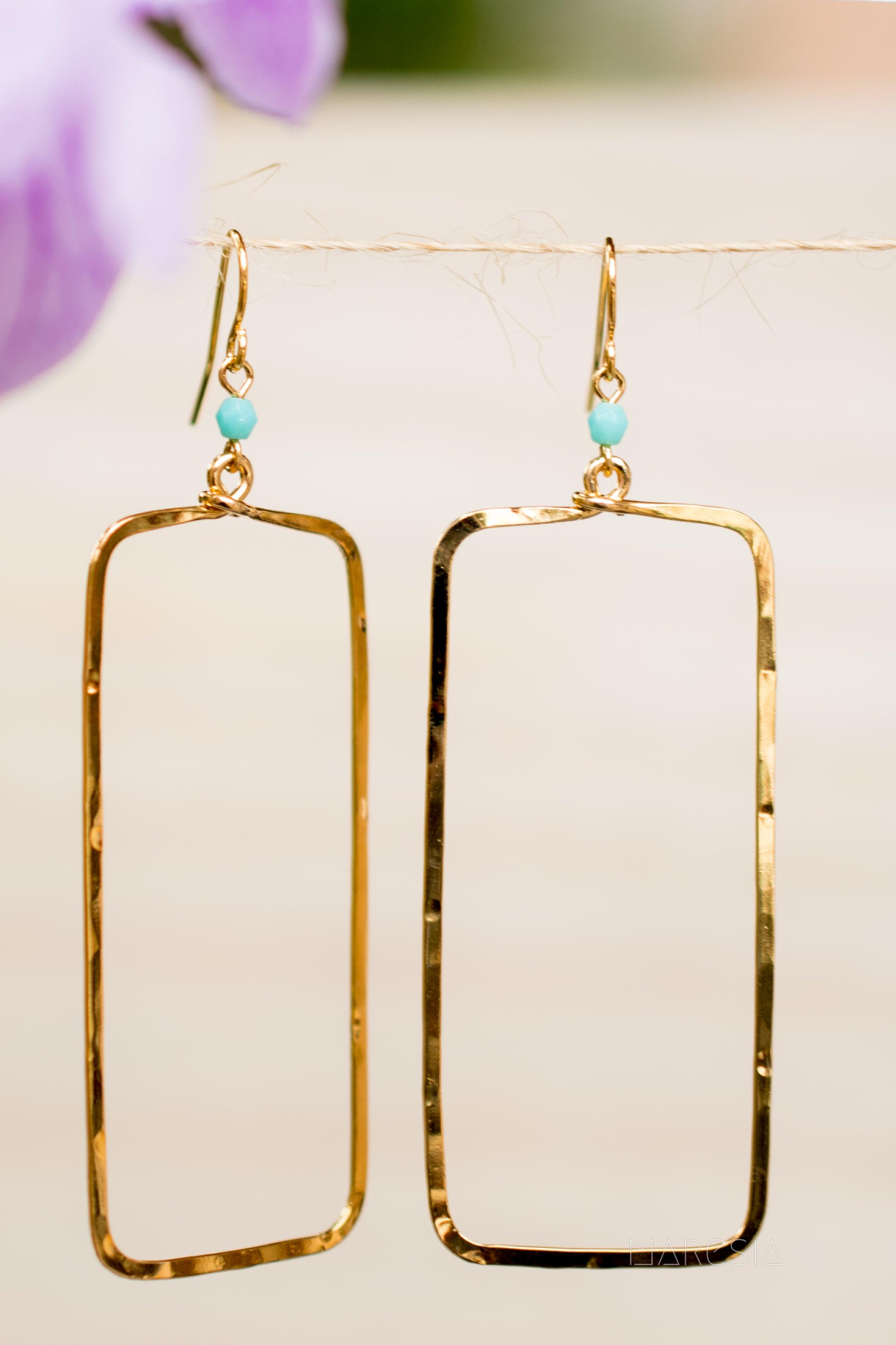 Ana Rectangular Turquoise Earrings ~Gold Plated or Silver Plated ~ SME023 - Maresia Jewelry