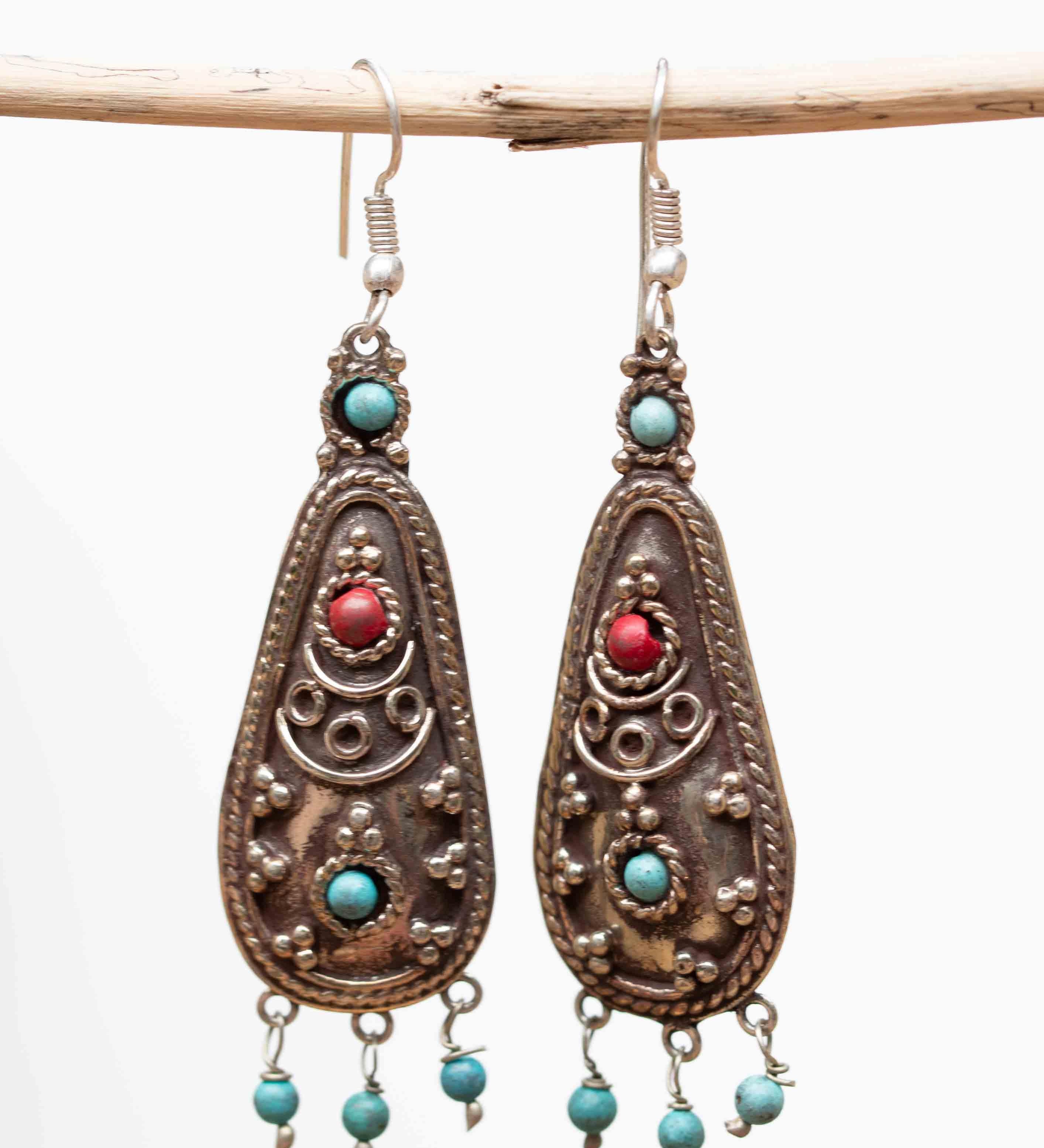 Ananda Turquoise Tibetan Earrings ~ German Silver ~ SME050 - Maresia Jewelry