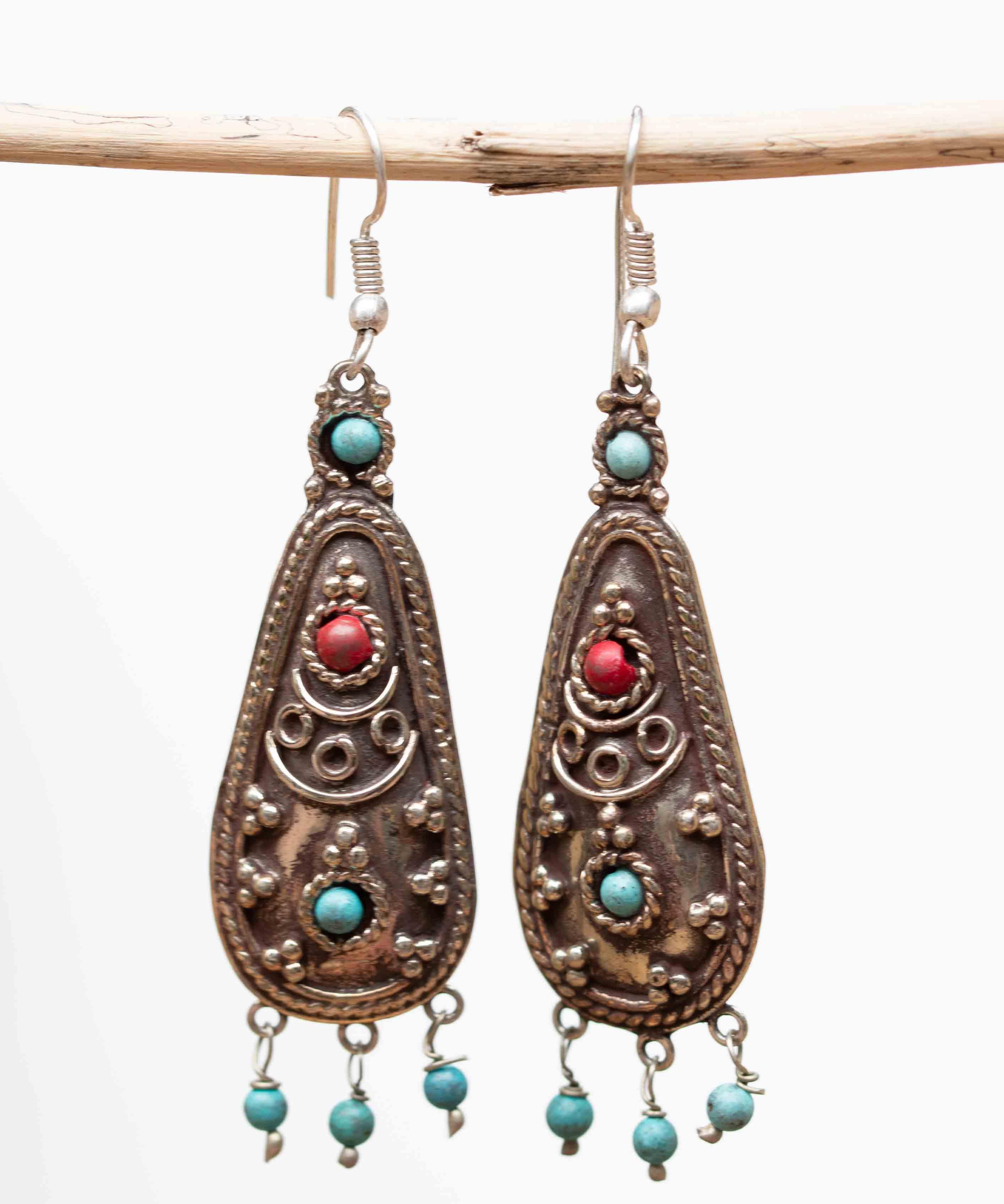 Ananda Turquoise Tibetan Earrings ~ German Silver ~ SME050 - Maresia Jewelry