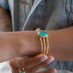 Aqua Chalcedony Adjustable Bracelet ~ Gold Plated 18k ~ Handmade ~Statement  Hippie ~Bohemian ~Jewelry ~Gift For Her ~Gemstone ~Body MB043