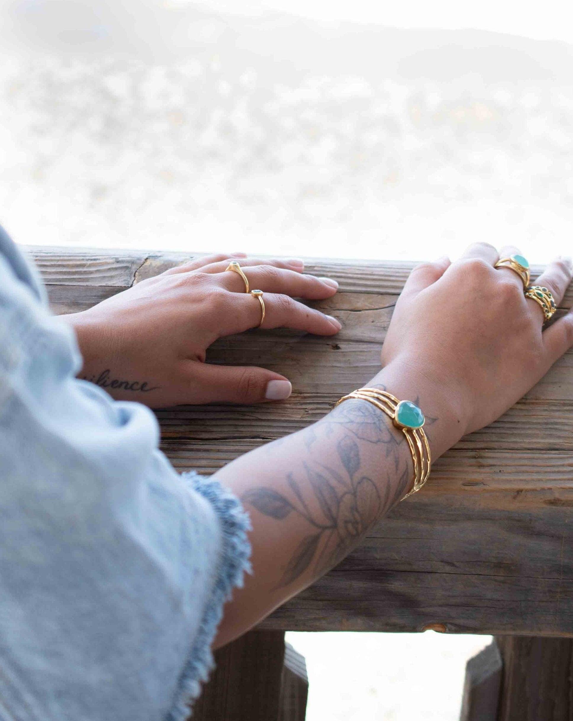 Aqua Chalcedony Adjustable Bracelet ~ Gold Plated 18k ~ Handmade ~Statement  Hippie ~Bohemian ~Jewelry ~Gift For Her ~Gemstone ~Body MB043