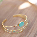 Aqua Chalcedony Adjustable Bracelet ~ Gold Plated 18k ~ Handmade ~Statement Hippie ~Bohemian ~Jewelry ~Gift For Her ~Gemstone ~Body MB055