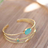 Aqua Chalcedony Adjustable Bracelet ~ Gold Plated 18k ~ Handmade ~Statement Hippie ~Bohemian ~Jewelry ~Gift For Her ~Gemstone ~Body MB055