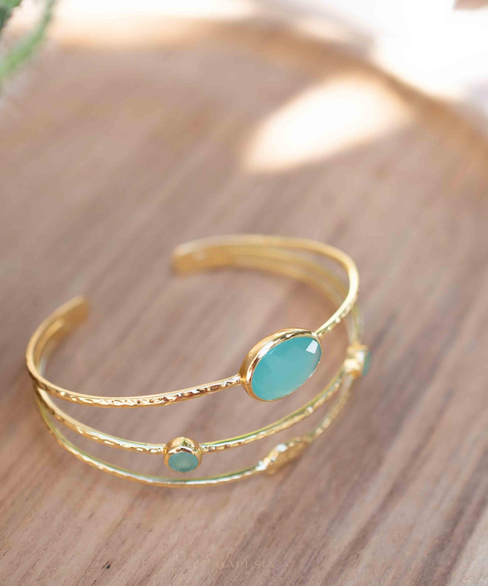 Aqua Chalcedony Adjustable Bracelet ~ Gold Plated 18k ~ Handmade ~Statement Hippie ~Bohemian ~Jewelry ~Gift For Her ~Gemstone ~Body MB055