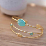 Aqua Chalcedony Adjustable Bracelet ~ Gold Plated 18k ~ Handmade ~Statement Hippie ~Bohemian ~Jewelry ~Gift For Her ~Gemstone ~Body MB055