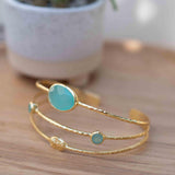 Aqua Chalcedony Adjustable Bracelet ~ Gold Plated 18k ~ Handmade ~Statement Hippie ~Bohemian ~Jewelry ~Gift For Her ~Gemstone ~Body MB055