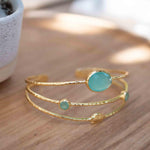 Aqua Chalcedony Adjustable Bracelet ~ Gold Plated 18k ~ Handmade ~Statement Hippie ~Bohemian ~Jewelry ~Gift For Her ~Gemstone ~Body MB055