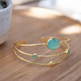 Aqua Chalcedony Adjustable Bracelet ~ Gold Plated 18k ~ Handmade ~Statement Hippie ~Bohemian ~Jewelry ~Gift For Her ~Gemstone ~Body MB055