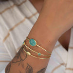 Aqua Chalcedony Adjustable Bracelet ~ Gold Plated 18k ~ Handmade ~Statement Hippie ~Bohemian ~Jewelry ~Gift For Her ~Gemstone ~Body MB055
