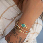 Aqua Chalcedony Adjustable Bracelet ~ Gold Plated 18k ~ Handmade ~Statement Hippie ~Bohemian ~Jewelry ~Gift For Her ~Gemstone ~Body MB055