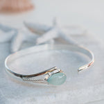 Aqua Chalcedony Adjustable Bracelet ~ Sterling Silver 925 ~ Handmade ~ Statement ~Jewelry~ Minimalist ~ Genuine Stone ~ MB059