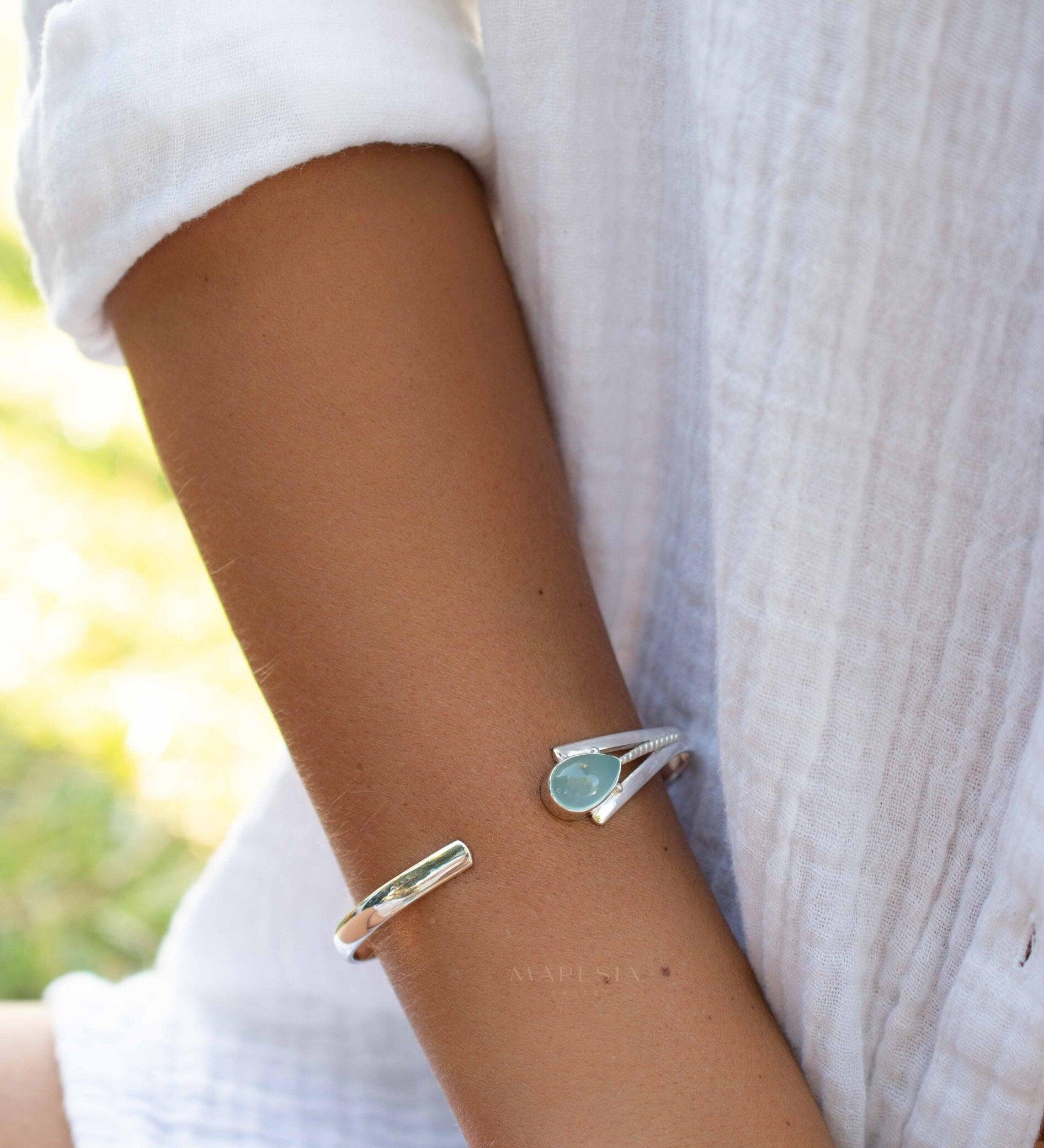 Aqua Chalcedony Adjustable Bracelet ~ Sterling Silver 925 ~ Handmade ~ Statement ~Jewelry~ Minimalist ~ Genuine Stone ~ MB059
