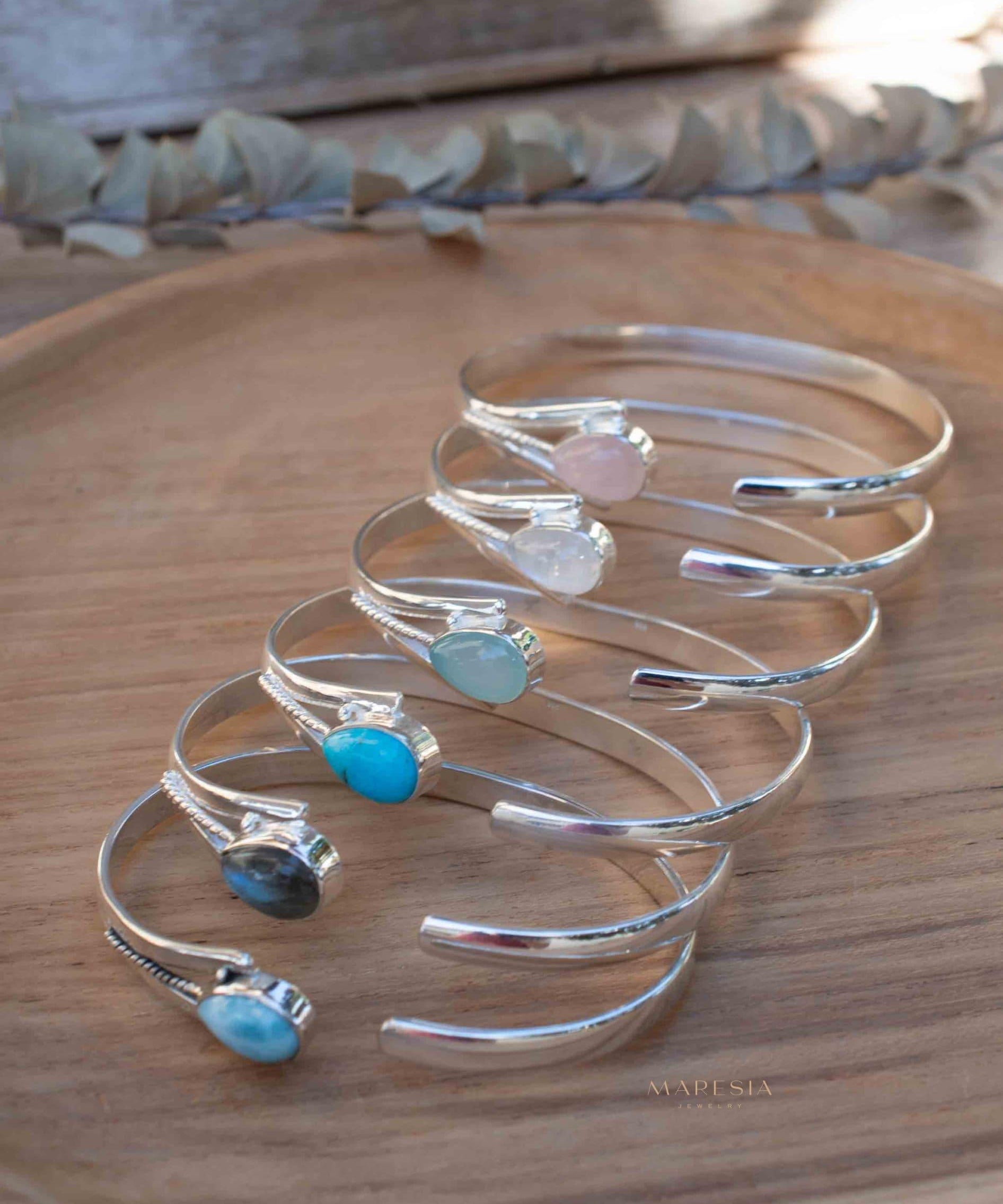Aqua Chalcedony Adjustable Bracelet ~ Sterling Silver 925 ~ Handmade ~ Statement ~Jewelry~ Minimalist ~ Genuine Stone ~ MB059