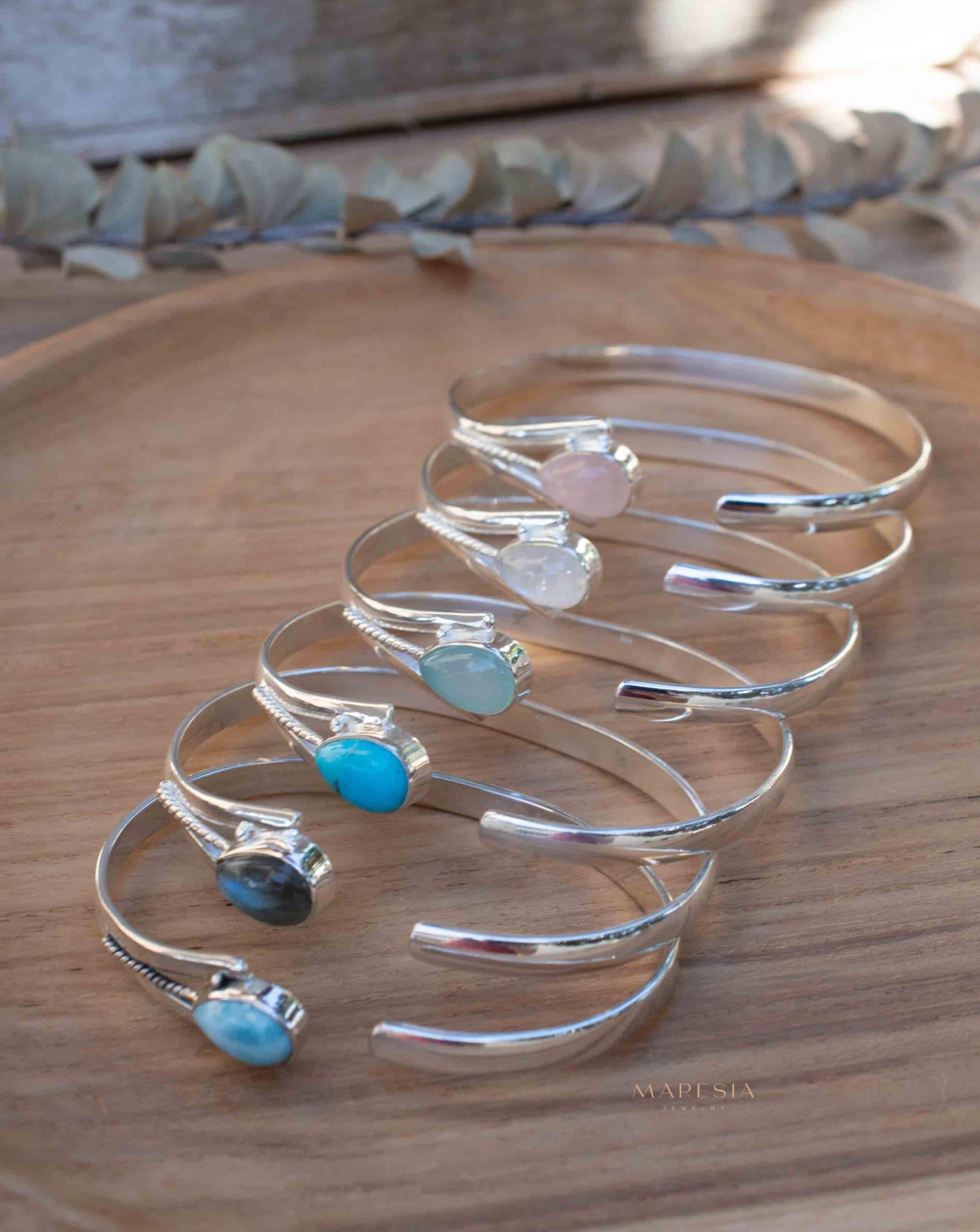 Aqua Chalcedony Adjustable Bracelet ~ Sterling Silver 925 ~ Handmade ~ Statement ~Jewelry~ Minimalist ~ Genuine Stone ~ MB059