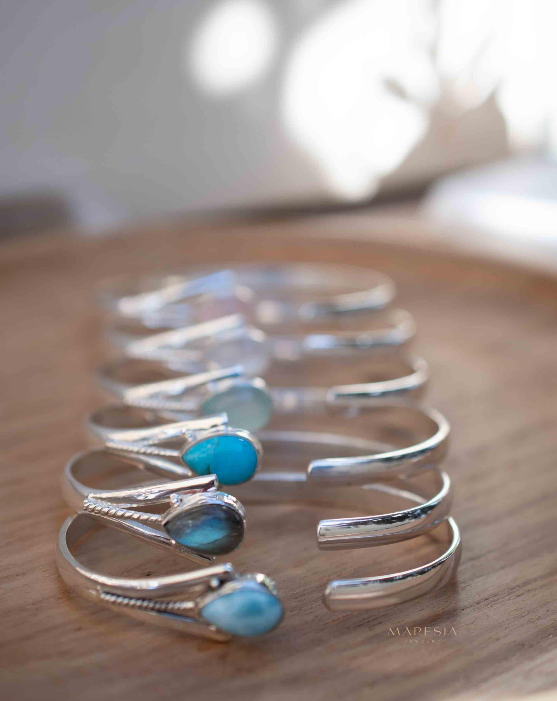 Aqua Chalcedony Adjustable Bracelet ~ Sterling Silver 925 ~ Handmade ~ Statement ~Jewelry~ Minimalist ~ Genuine Stone ~ MB059