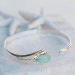 Aqua Chalcedony Adjustable Bracelet ~ Sterling Silver 925 ~ Handmade ~ Statement ~Jewelry~ Minimalist ~ Genuine Stone ~ MB059