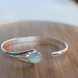 Aqua Chalcedony Adjustable Bracelet ~ Sterling Silver 925 ~ Handmade ~ Statement ~Jewelry~ Minimalist ~ Genuine Stone ~ MB059