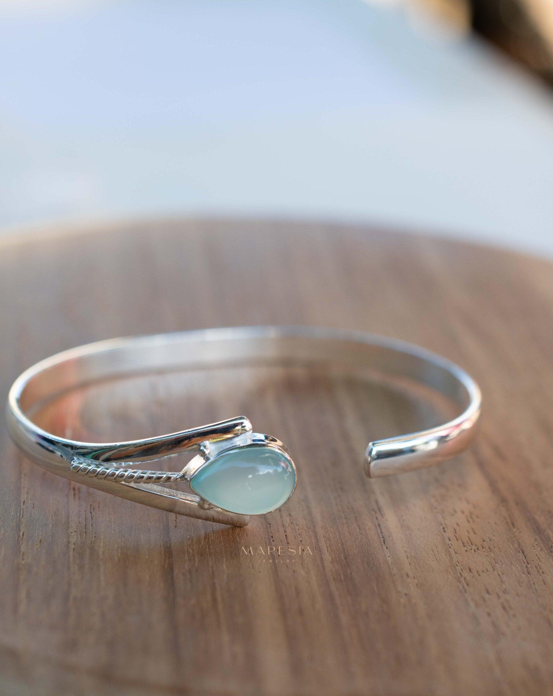 Aqua Chalcedony Adjustable Bracelet ~ Sterling Silver 925 ~ Handmade ~ Statement ~Jewelry~ Minimalist ~ Genuine Stone ~ MB059