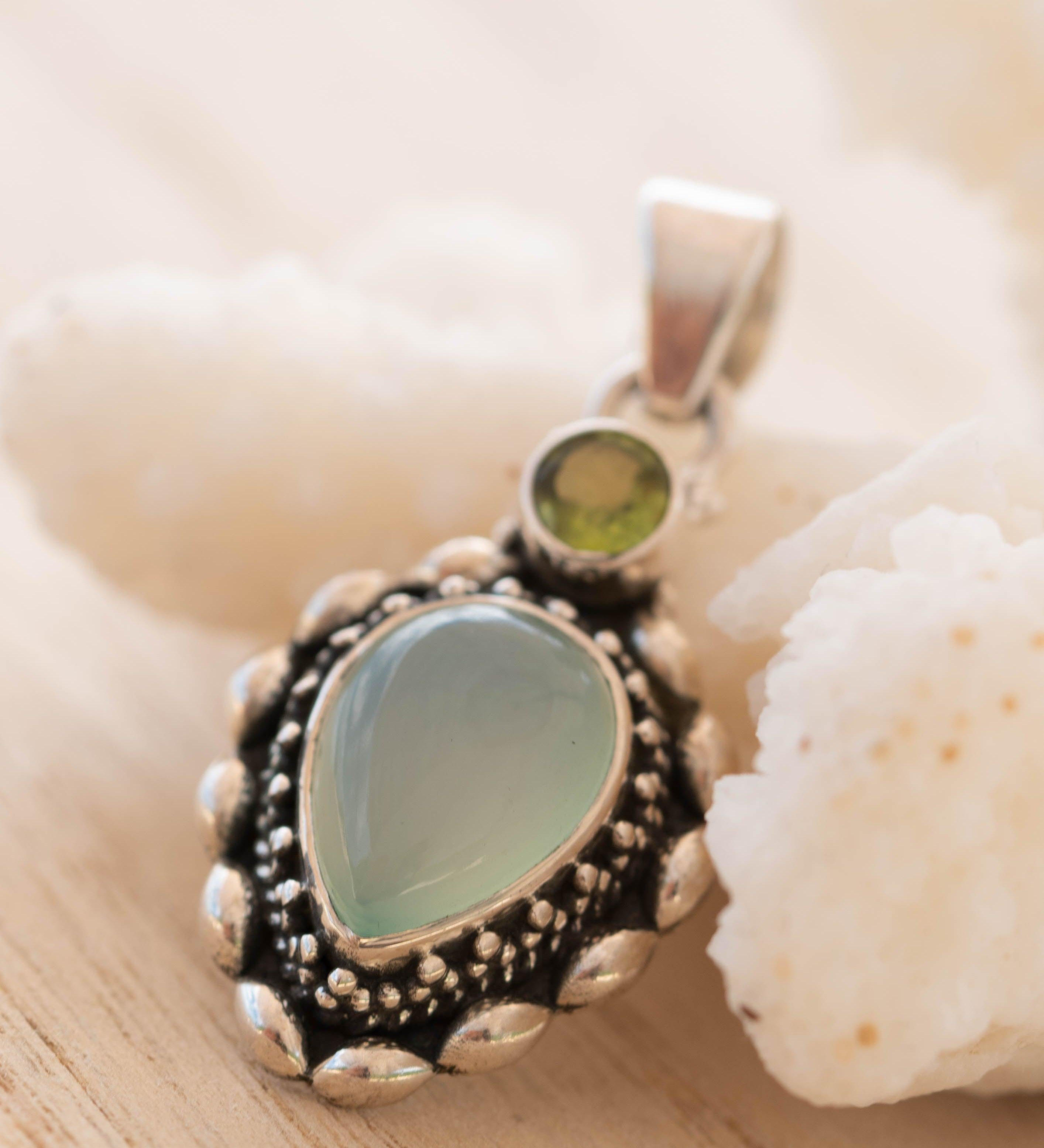 Aqua Chalcedony & Peridot Pendant ~ Sterling Silver 925 ~ SMP039 - Maresia Jewelry
