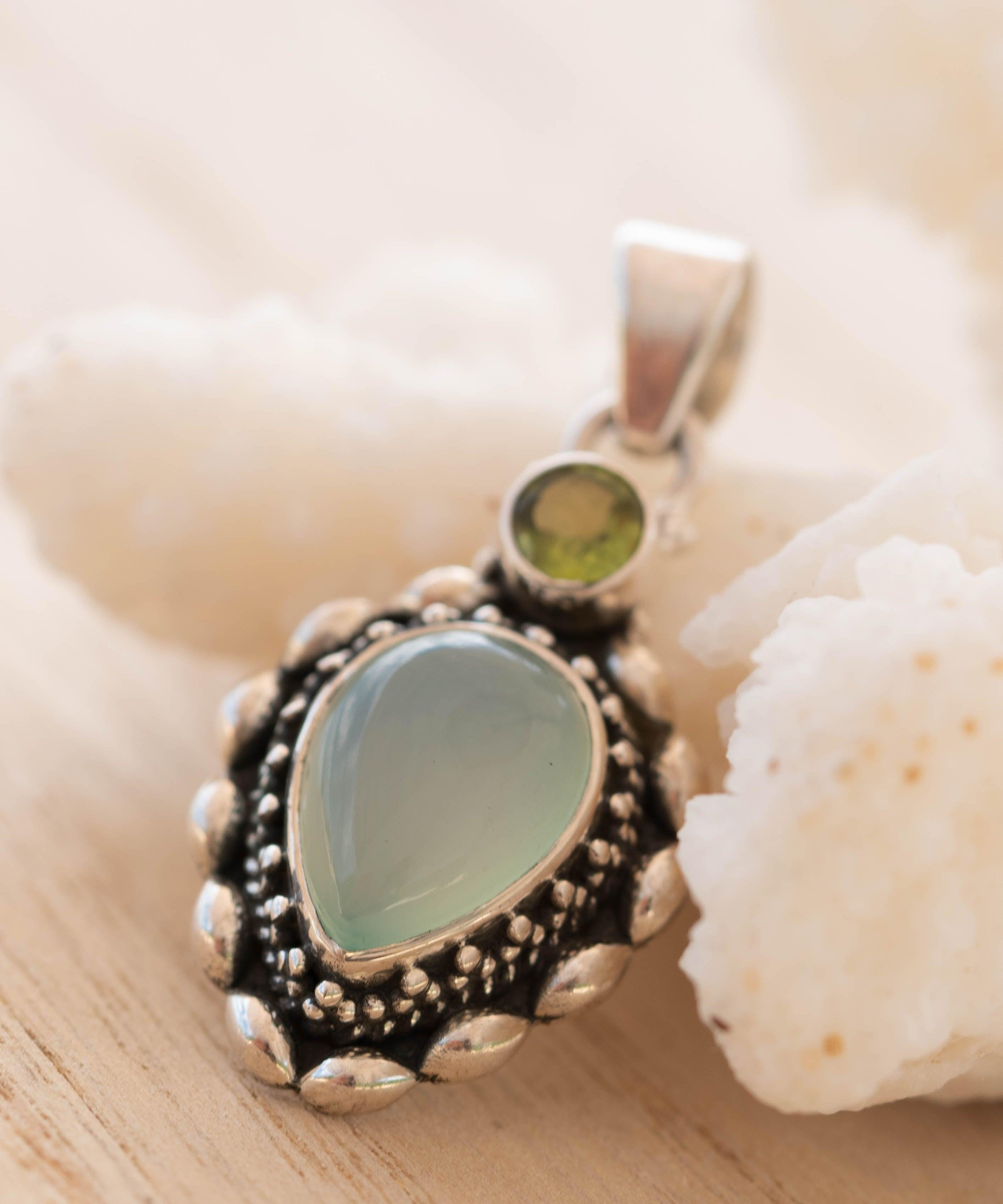 Aqua Chalcedony & Peridot Pendant ~ Sterling Silver 925 ~ SMP039 - Maresia Jewelry