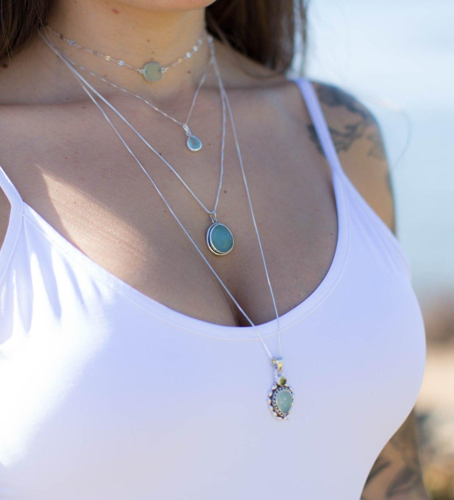 Aqua Chalcedony & Peridot Pendant ~ Sterling Silver 925 ~ SMP039 - Maresia Jewelry
