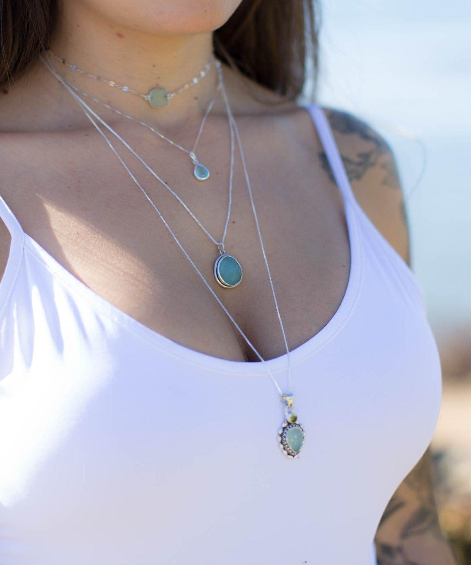 Aqua Chalcedony & Peridot Pendant ~ Sterling Silver 925 ~ SMP039 - Maresia Jewelry