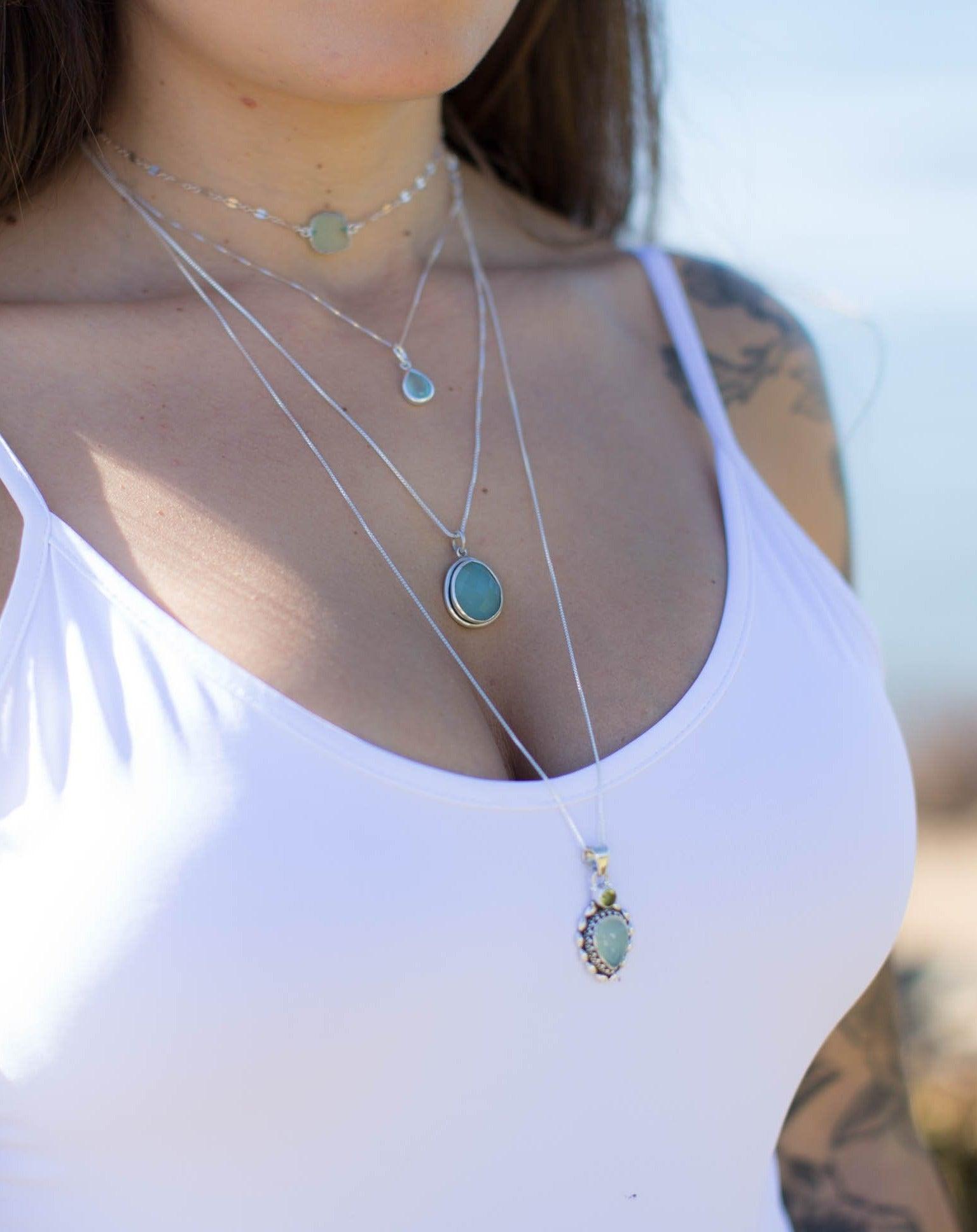 Aqua Chalcedony & Peridot Pendant ~ Sterling Silver 925 ~ SMP039 - Maresia Jewelry