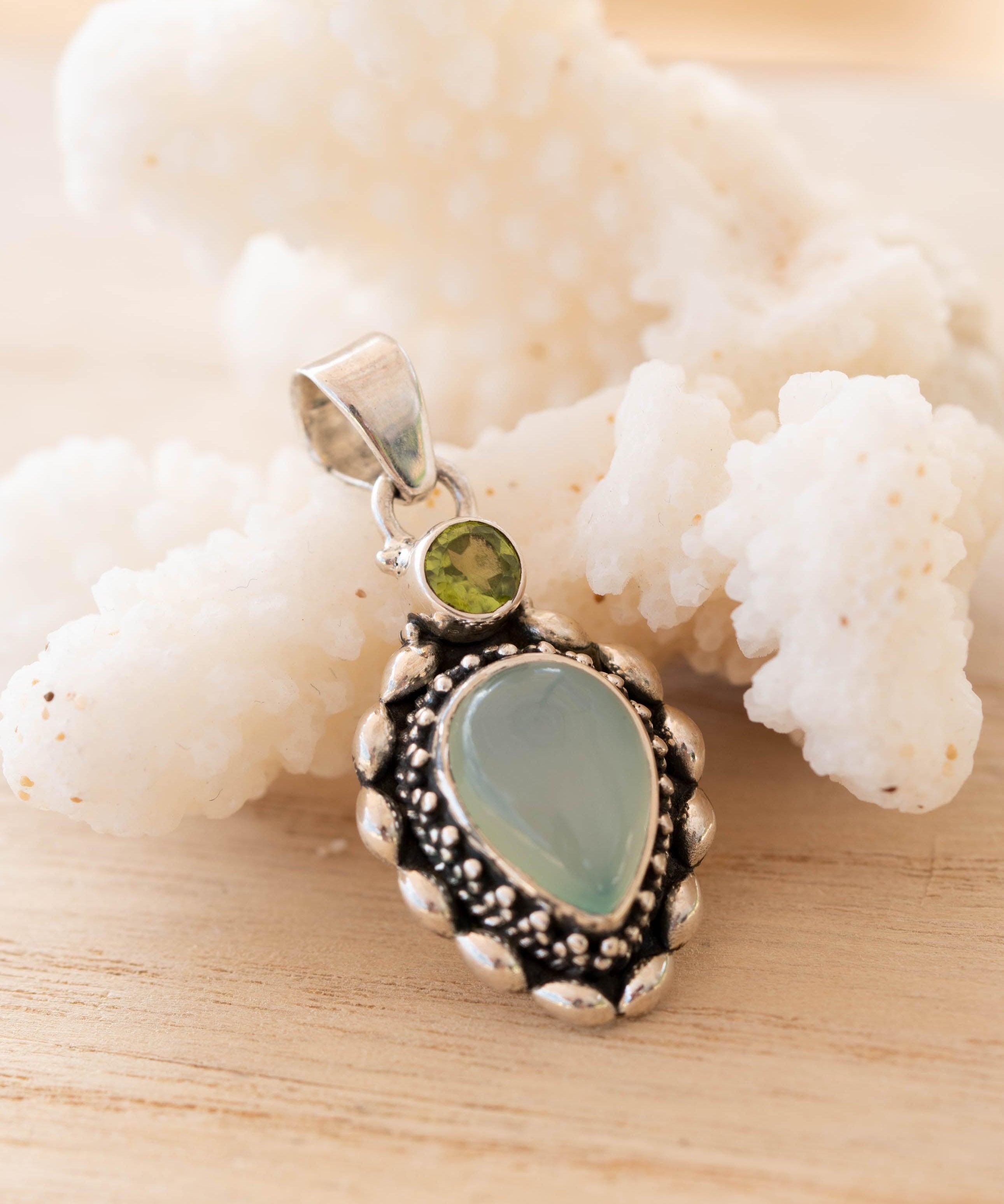 Aqua Chalcedony & Peridot Pendant ~ Sterling Silver 925 ~ SMP039 - Maresia Jewelry