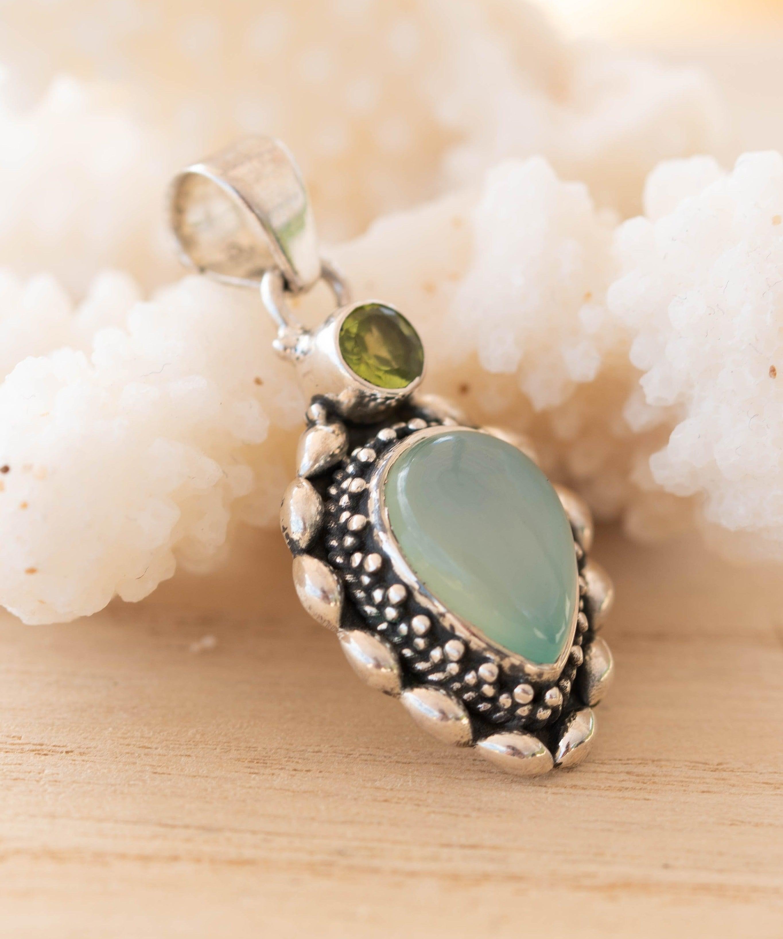 Aqua Chalcedony & Peridot Pendant ~ Sterling Silver 925 ~ SMP039 - Maresia Jewelry
