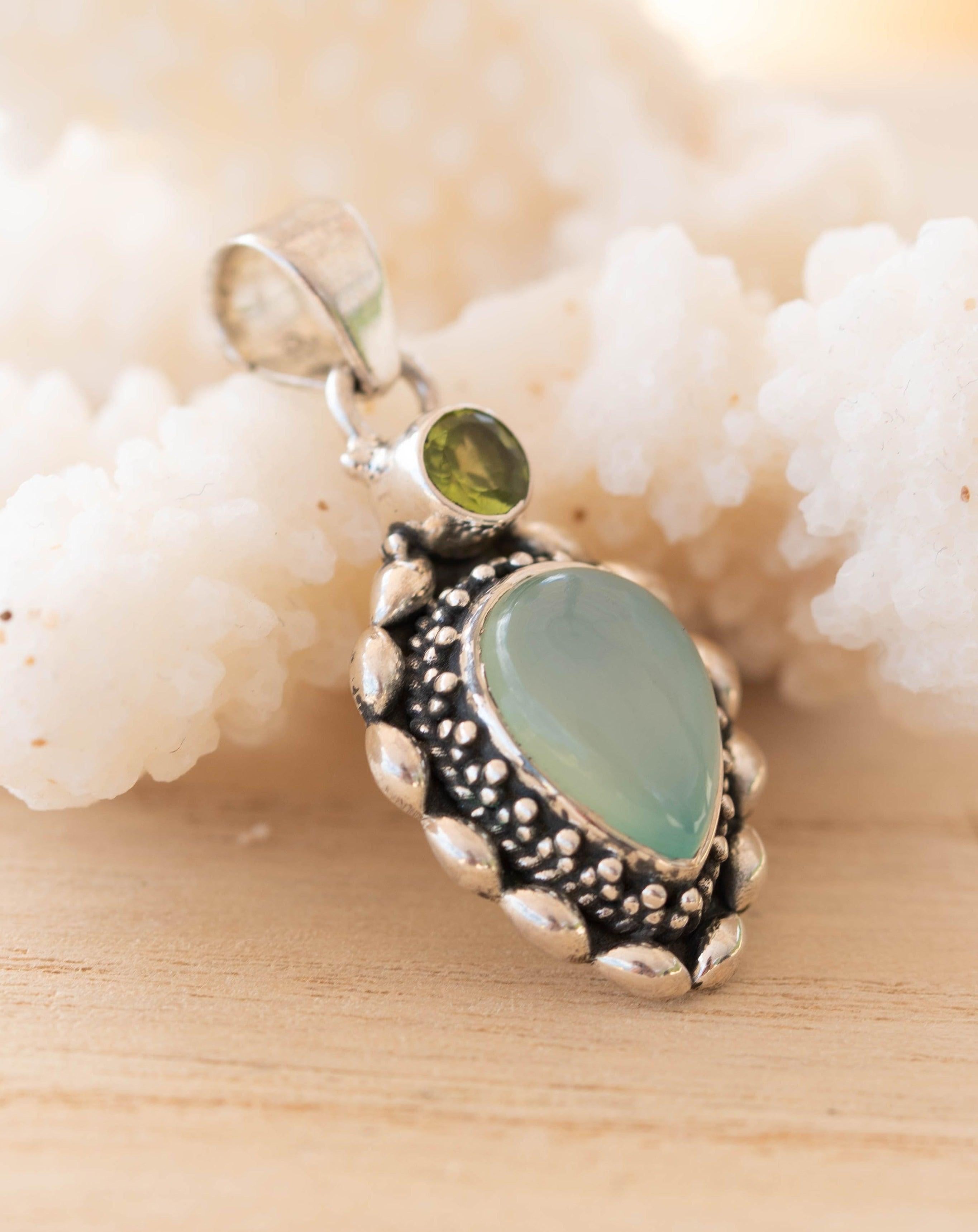 Aqua Chalcedony & Peridot Pendant ~ Sterling Silver 925 ~ SMP039 - Maresia Jewelry