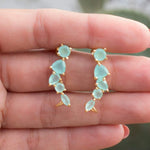 Aqua Chalcedony Ear Climber Earrings ~ 18k Gold Plated ~ ME143 - Maresia Jewelry