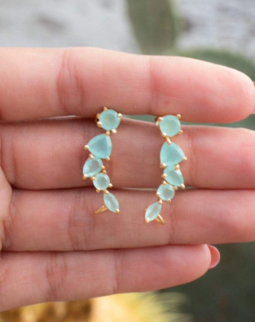 Aqua Chalcedony Ear Climber Earrings ~ 18k Gold Plated ~ ME143 - Maresia Jewelry