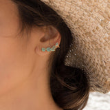 Aqua Chalcedony Ear Climber Earrings ~ 18k Gold Plated ~ ME143 - Maresia Jewelry