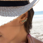 Aqua Chalcedony Ear Climber Earrings ~ 18k Gold Plated ~ ME143 - Maresia Jewelry