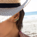 Aqua Chalcedony Ear Climber Earrings ~ 18k Gold Plated ~ ME143 - Maresia Jewelry