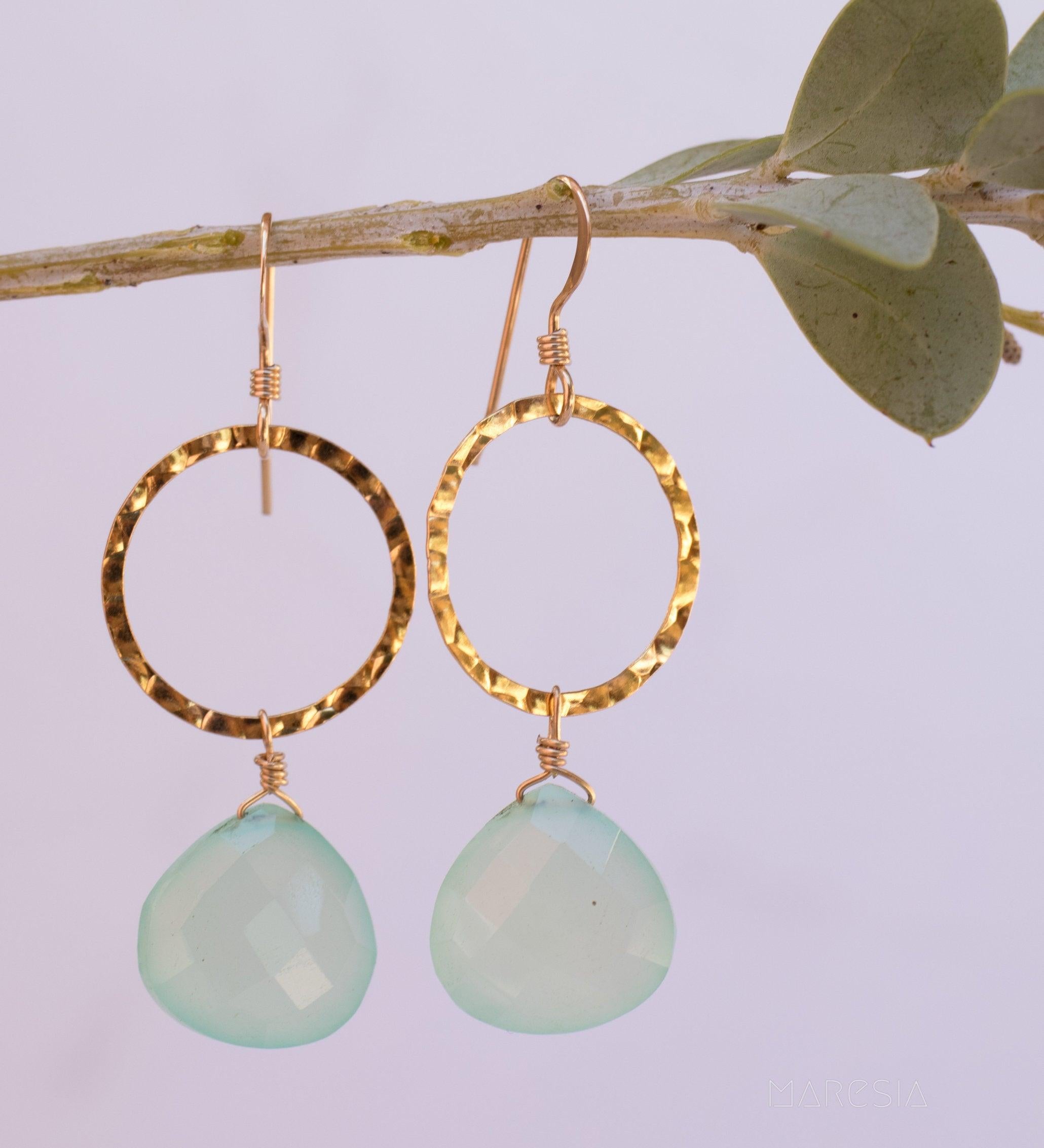 Aqua Chalcedony Earrings~14k gold filled - Maresia Jewelry