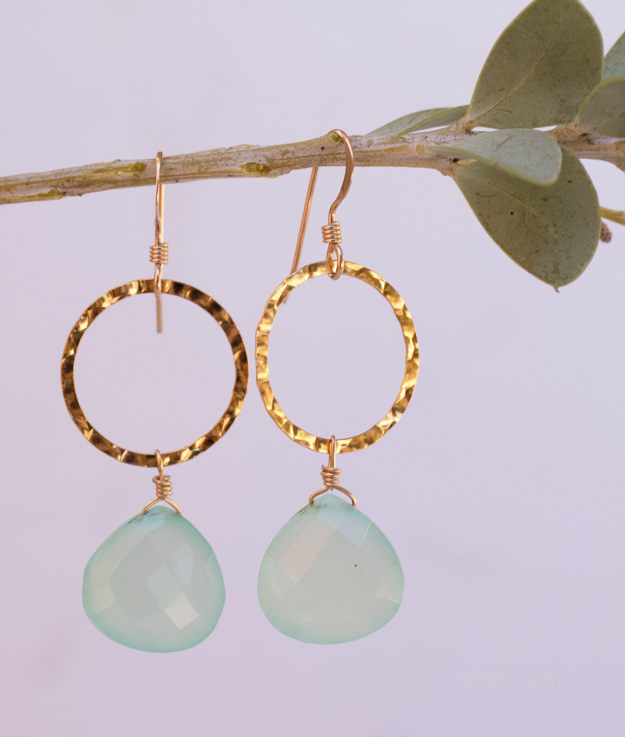 Aqua Chalcedony Earrings~14k gold filled - Maresia Jewelry