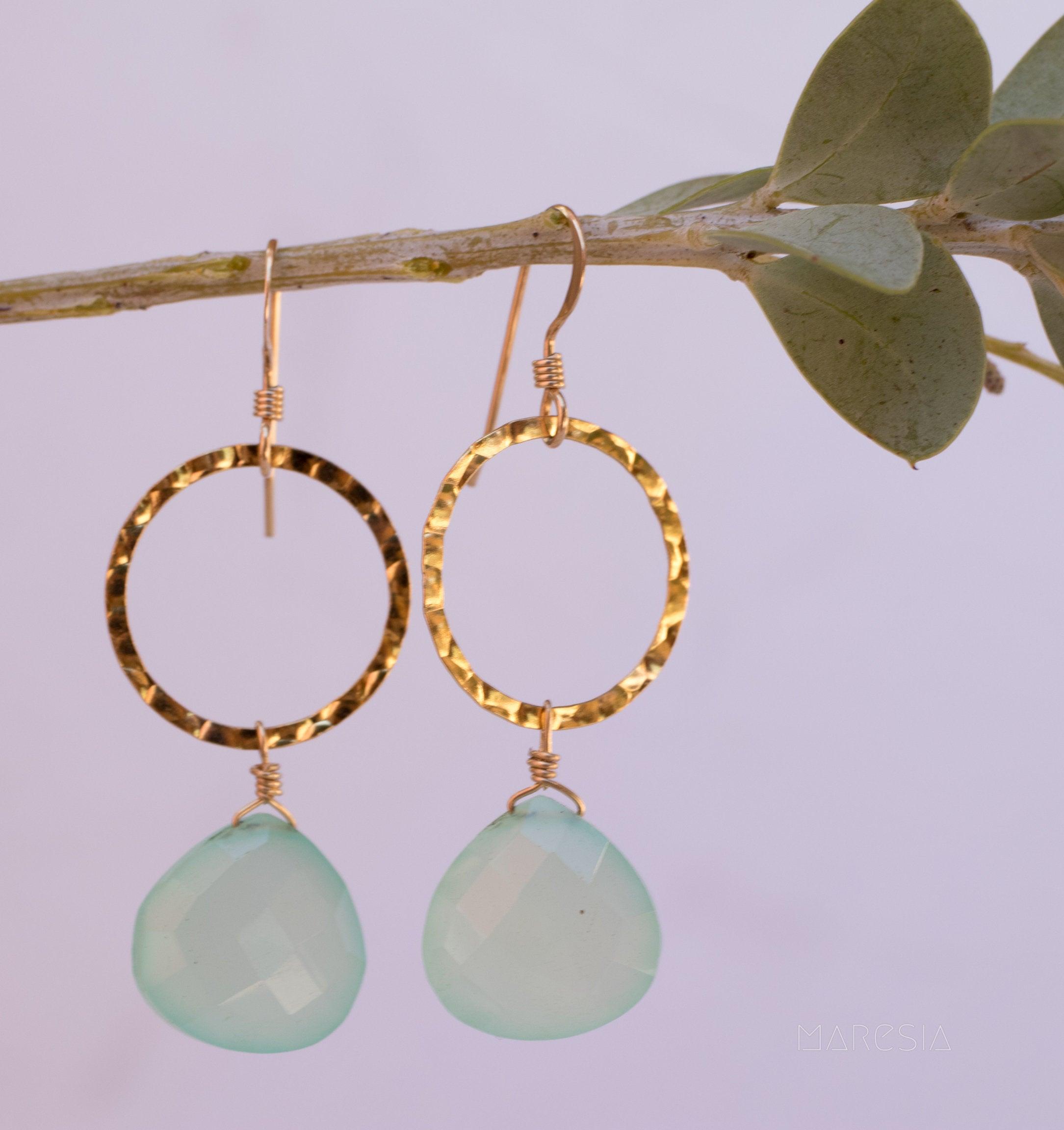 Aqua Chalcedony Earrings~14k gold filled - Maresia Jewelry