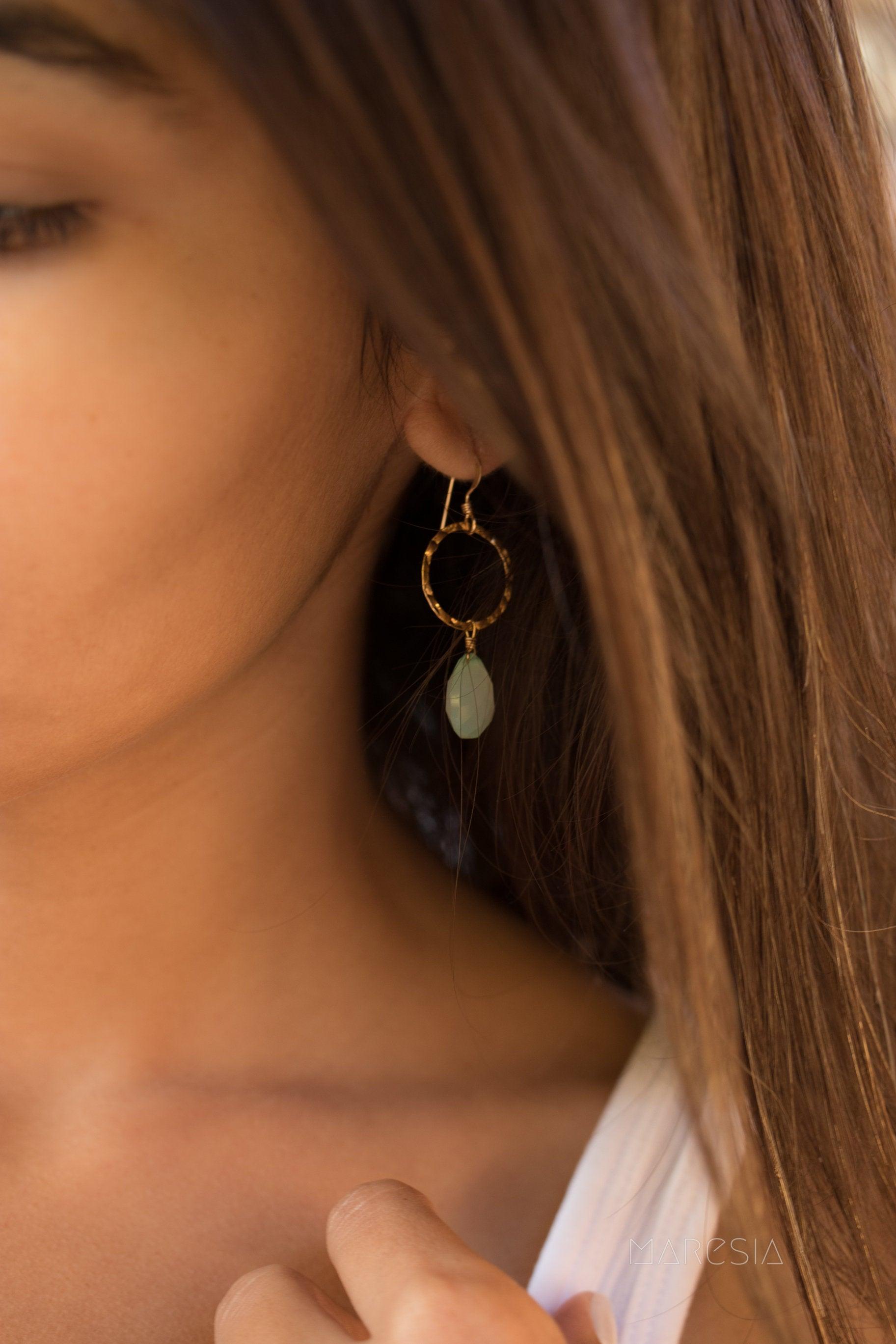 Aqua Chalcedony Earrings~14k gold filled - Maresia Jewelry
