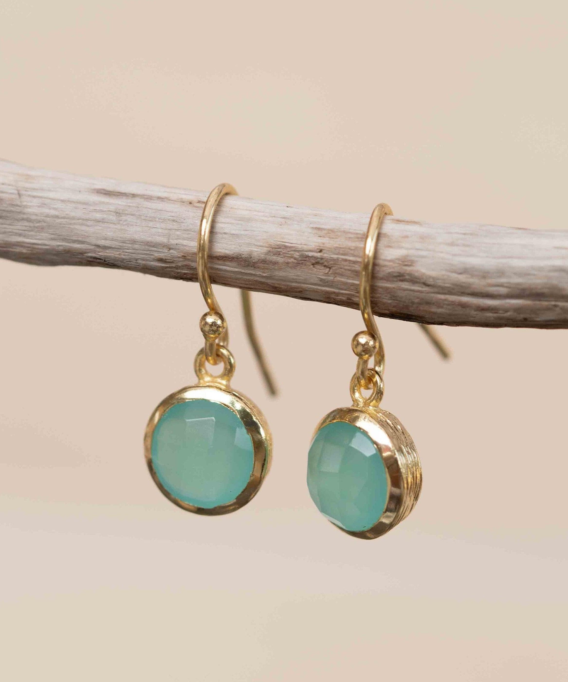 Aqua Chalcedony Earrings ~ Dangle ~ Jewelry ~ 18k Gold Plated ~ Natural ~ Minimalist Everyday ~ Gift for Her ~ Boho ~ Hippie ~ ME198