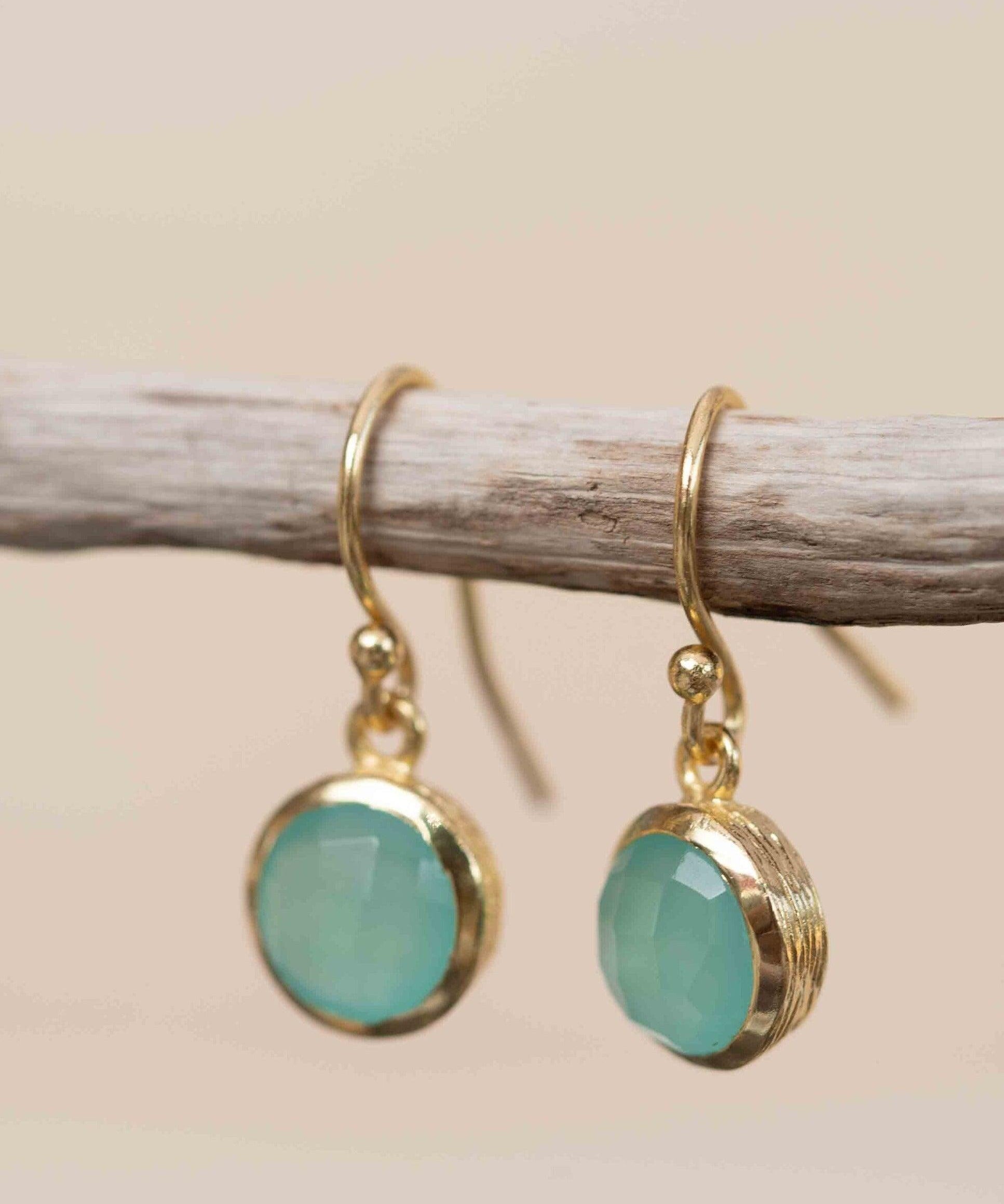 Aqua Chalcedony Earrings ~ Dangle ~ Jewelry ~ 18k Gold Plated ~ Natural ~ Minimalist Everyday ~ Gift for Her ~ Boho ~ Hippie ~ ME198