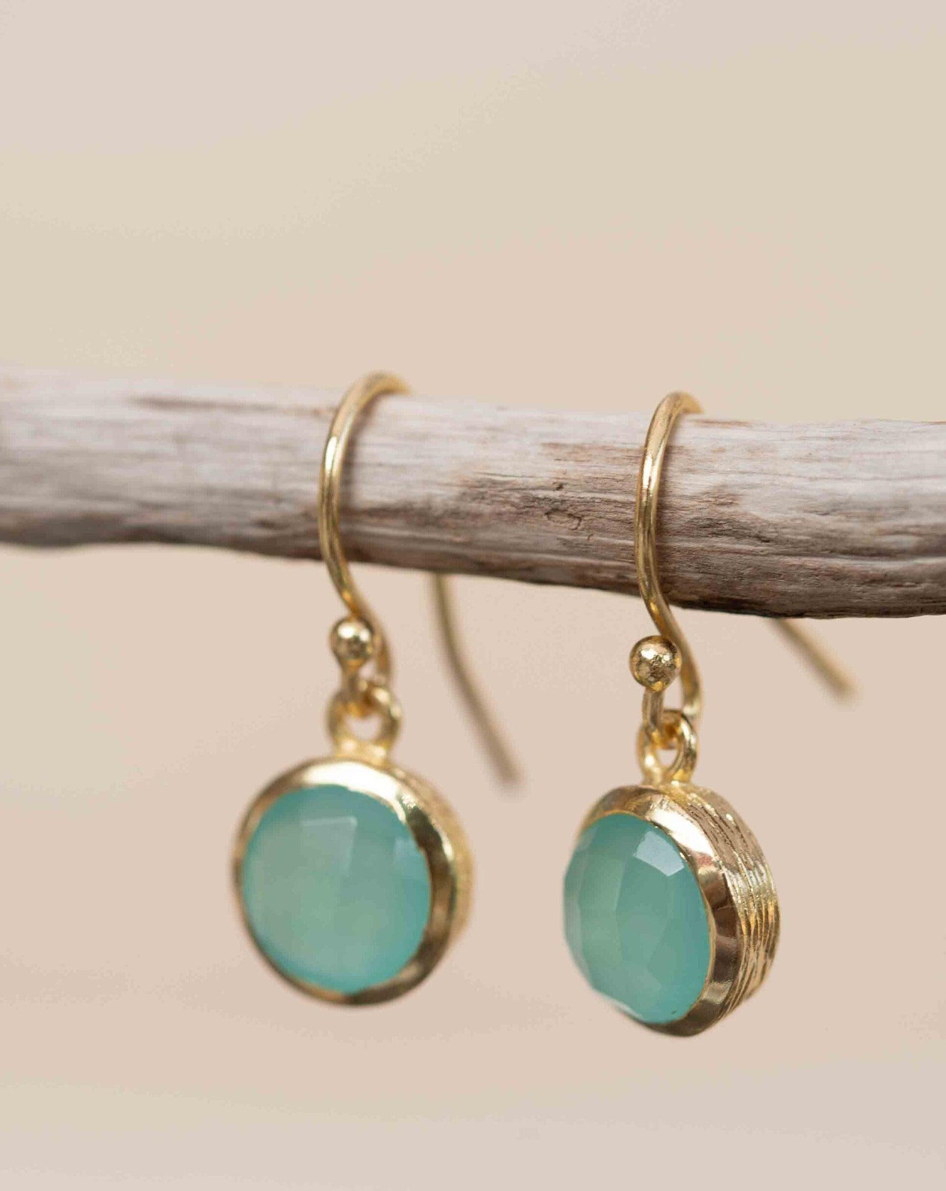 Aqua Chalcedony Earrings ~ Dangle ~ Jewelry ~ 18k Gold Plated ~ Natural ~ Minimalist Everyday ~ Gift for Her ~ Boho ~ Hippie ~ ME198