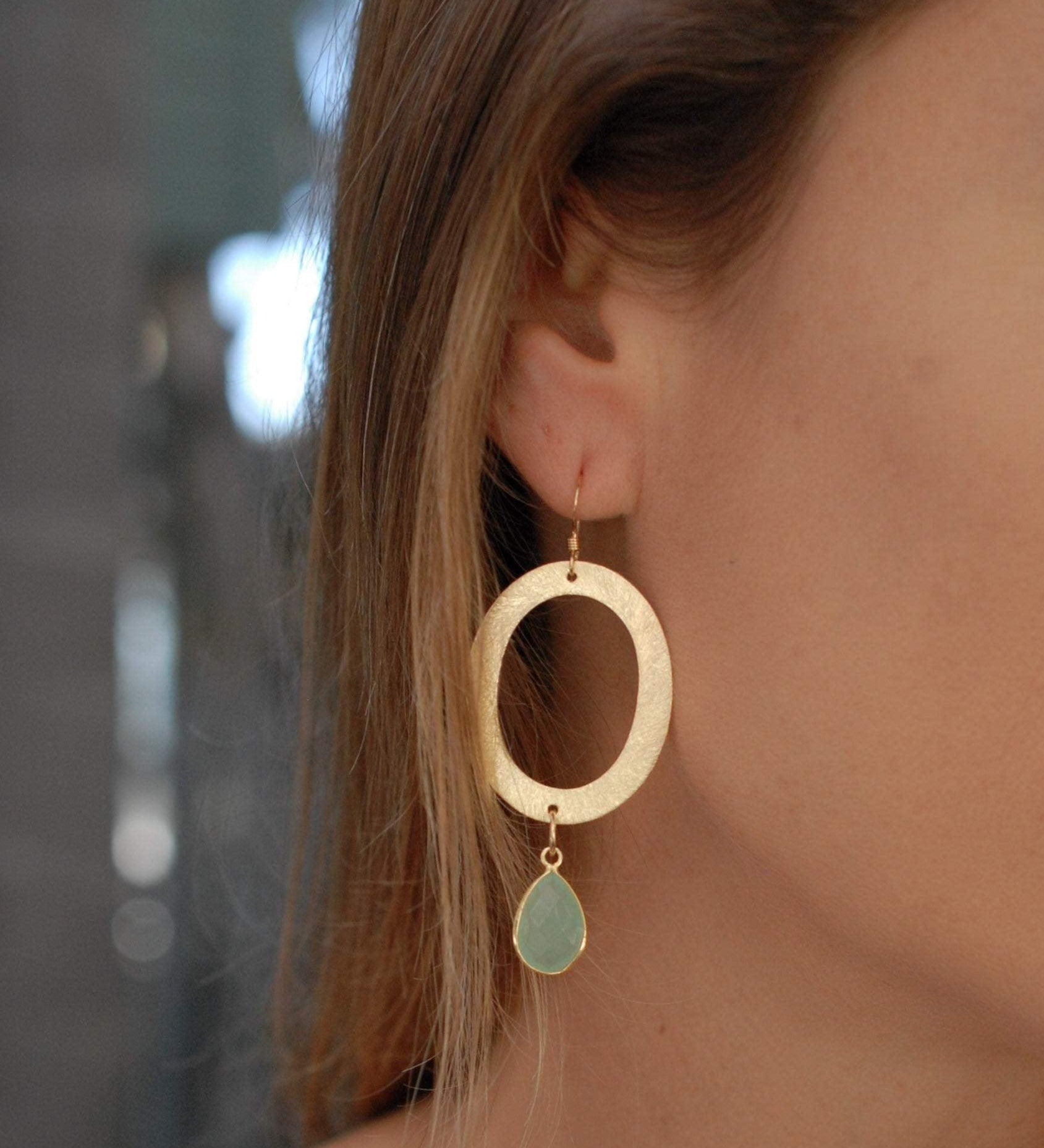 Aqua Chalcedony Earrings ~Gold Plated~ ME034 - Maresia Jewelry