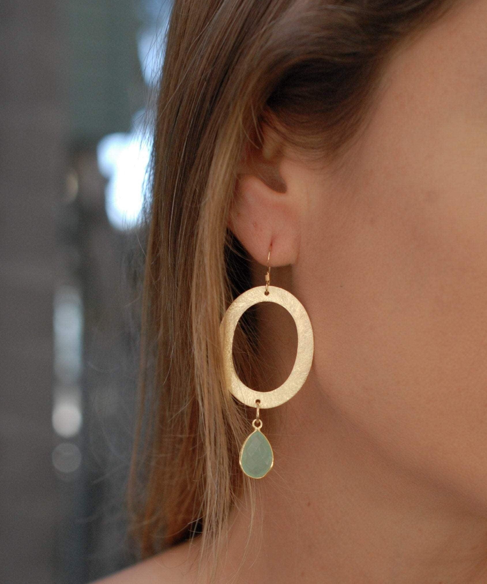 Aqua Chalcedony Earrings ~Gold Plated~ ME034 - Maresia Jewelry