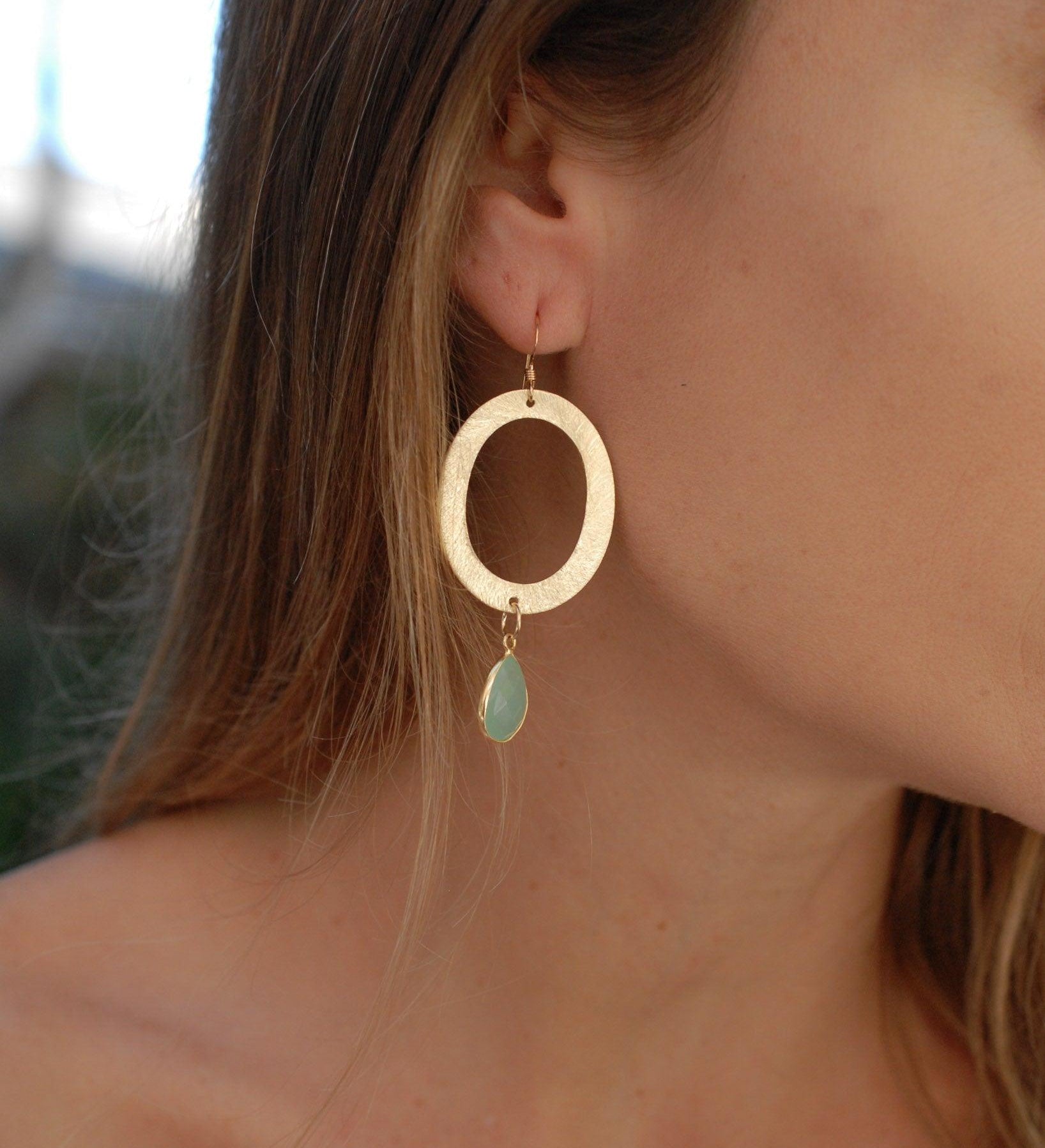 Aqua Chalcedony Earrings ~Gold Plated~ ME034 - Maresia Jewelry